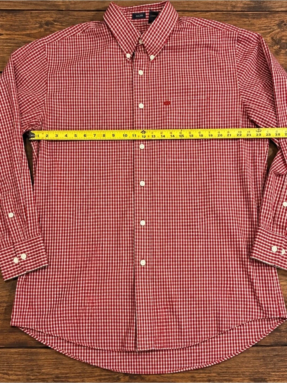 IZOD Men’s XL Button Down Shirt Red White Gingham Plaid Long Sleeve Cotton Blend